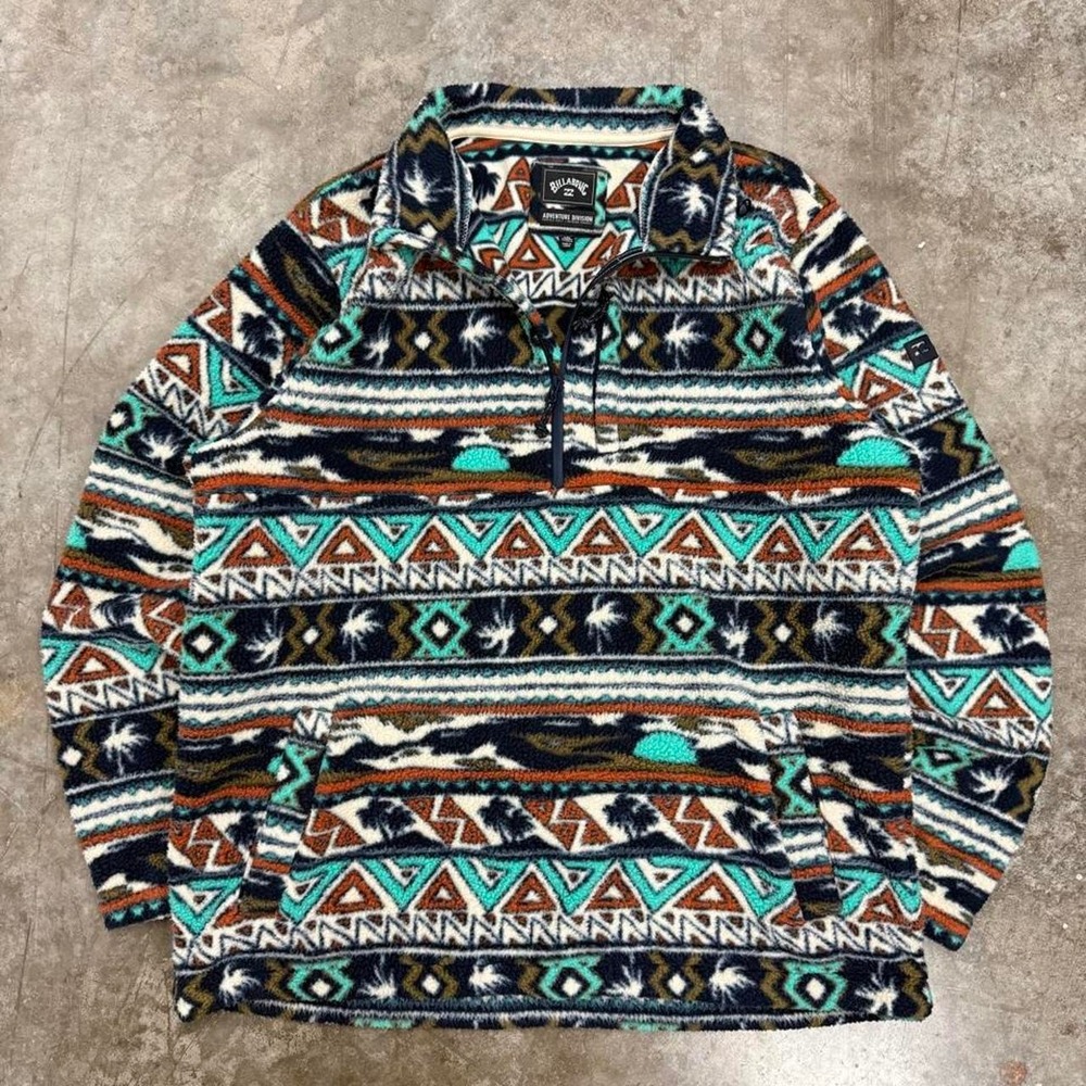 Billabong Adventure Division Fleece Quarter Zip Jacket Mens XXL Aztec Tribal Y2K